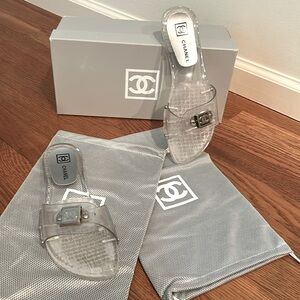 Authentic Vintage  Chanel Slide Sandals - Clear Lucite Dr. Scholl’s Style